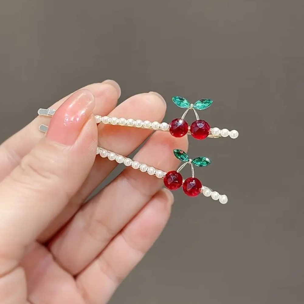 Cherry Pearl Hair Clips